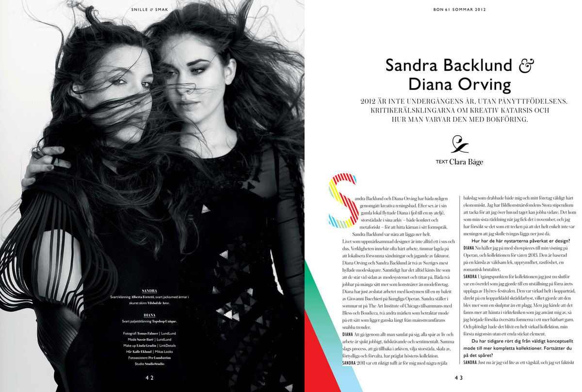 LUNDLUND : Bon Magazine - Sandra Backlund & Diana Orving